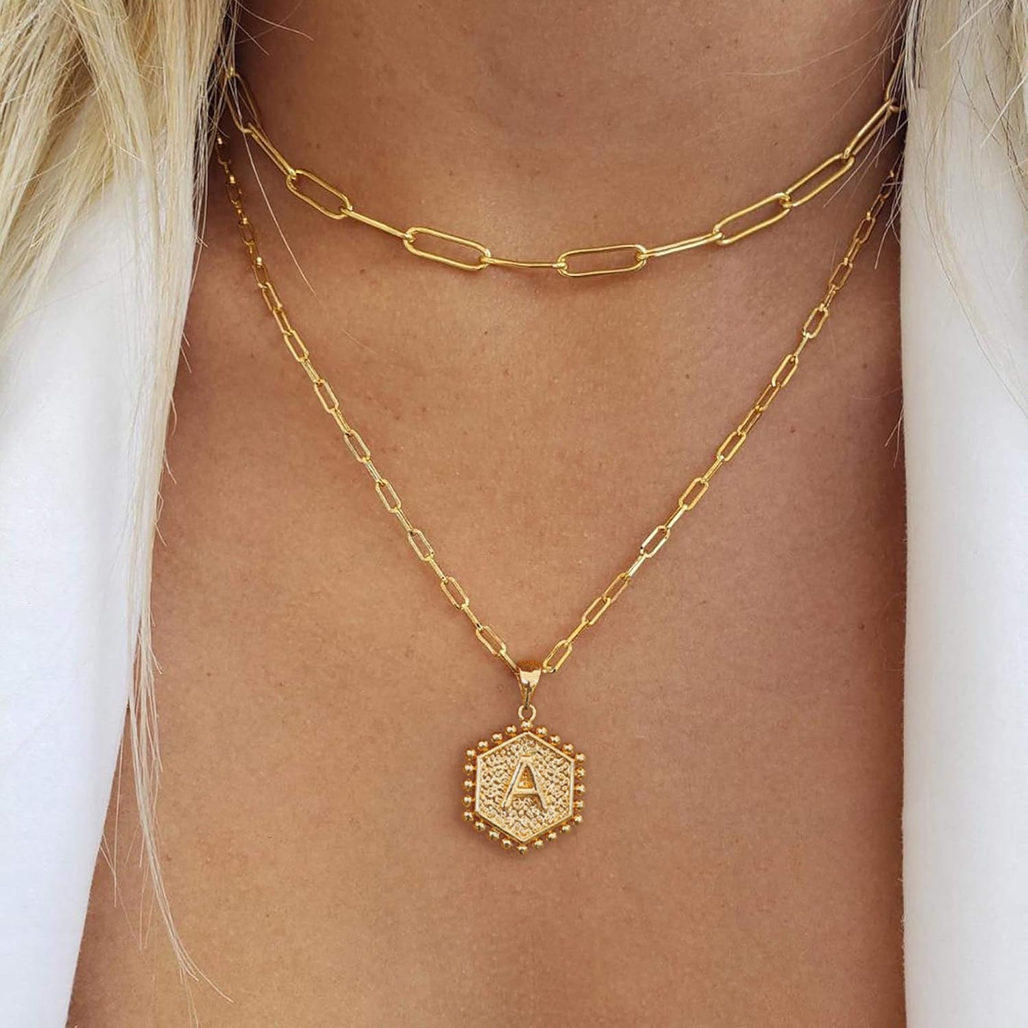 M MOOHAM Dainty Gold Necklace for Women - 14K Solid Gold Over Layering Necklaces for Women Cute Hexagon Letter Initial Necklaces for Women Gold Layered Necklaces for Women Jewelry Gifts ? ? ? ? ? - Image 2