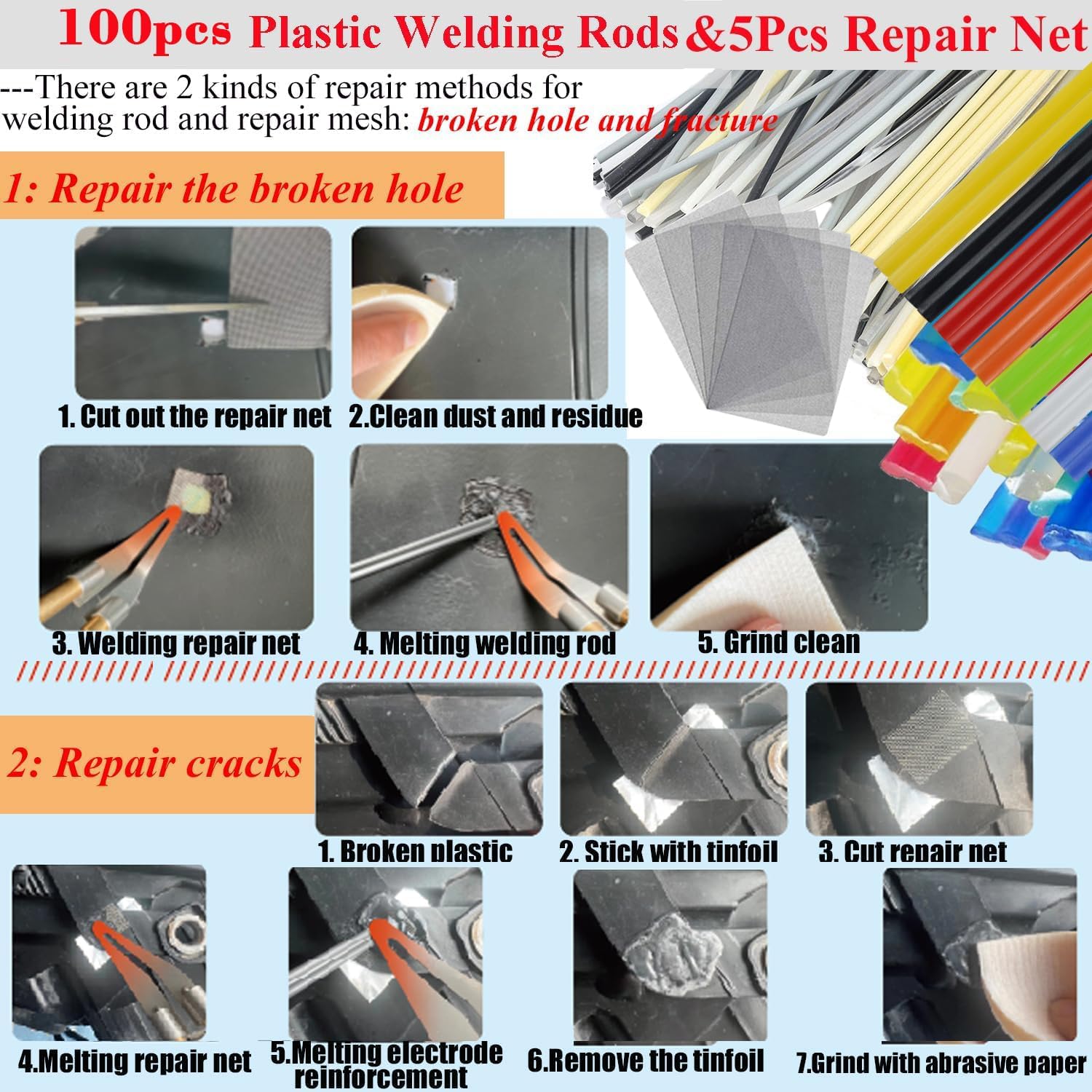 Upgraded 220W Plastic Welder, 2 in 1 Plastic Welding Kit Plastic Repair Welder Kit 1000PCS Hot Stapler Soldering Gun with 100PCS Plastic Welding Rods Car Bumper Repair Kit for Most Plastic Repair - Image 3