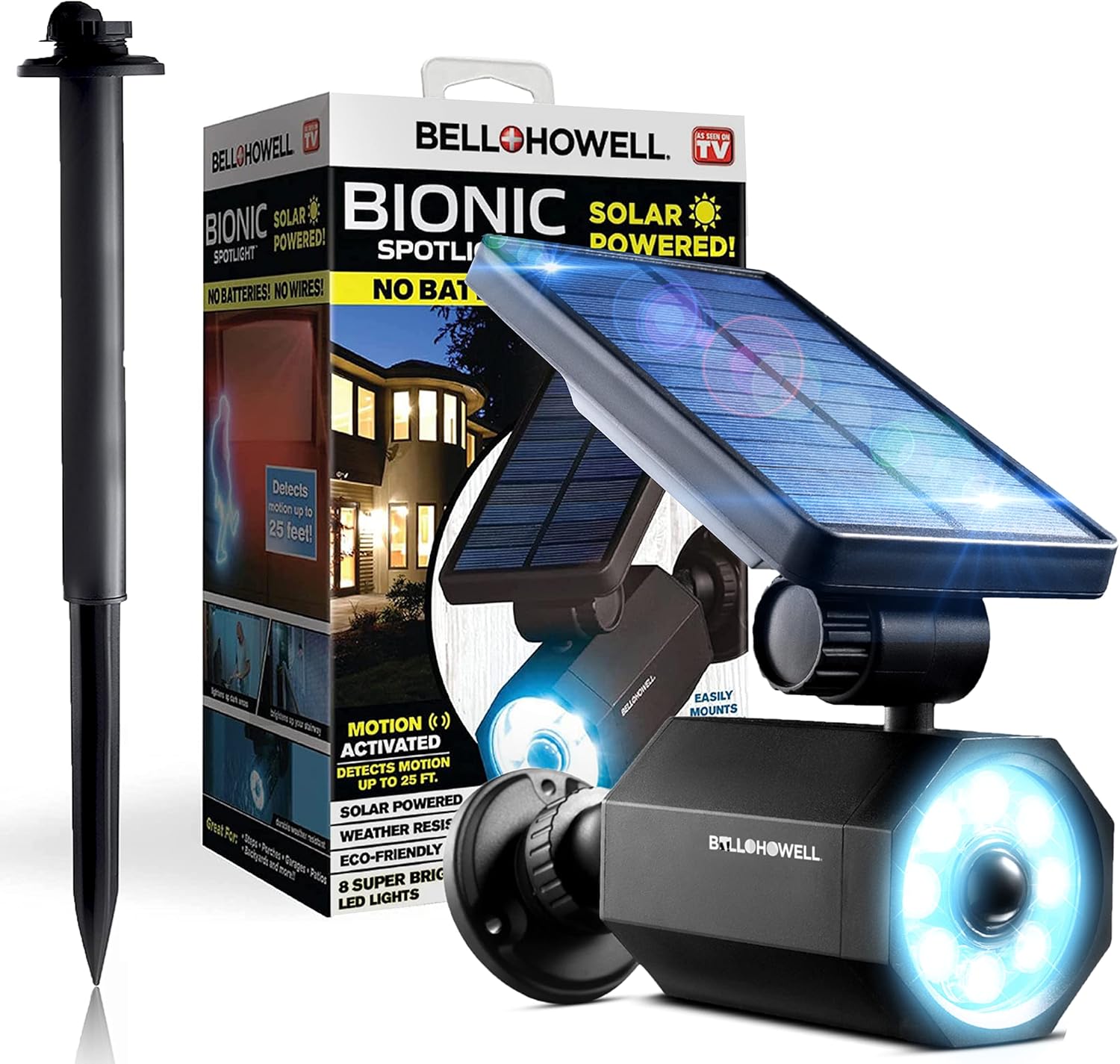 Bell+Howell Bionic Spotlight Motion Solar Spot Lights Outdoor Waterproof, Solar Landscape Lights, Outdoor Solar Yard Lights Weather Resistant, Super Bright LED Lights, for Garden, Lawn As Seen On TV