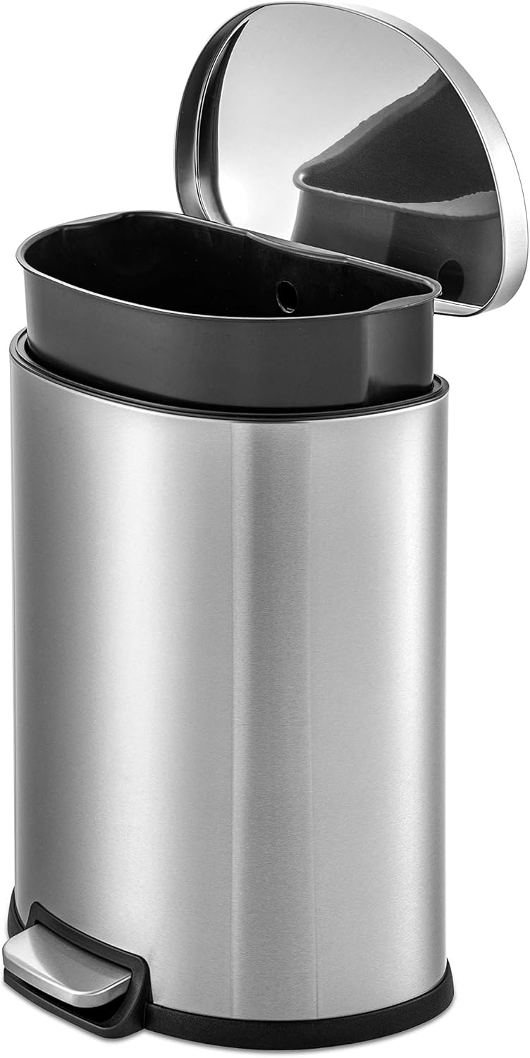 QUALIAZERO 50L/13Gal Heavy Duty Hands-Free Stainless Steel Commercial/Kitchen Step Trash Can, Fingerprint-Resistant Soft Close Lid Trashcan, 13Gal, D Shape ? ? ? ? ? - Image 5