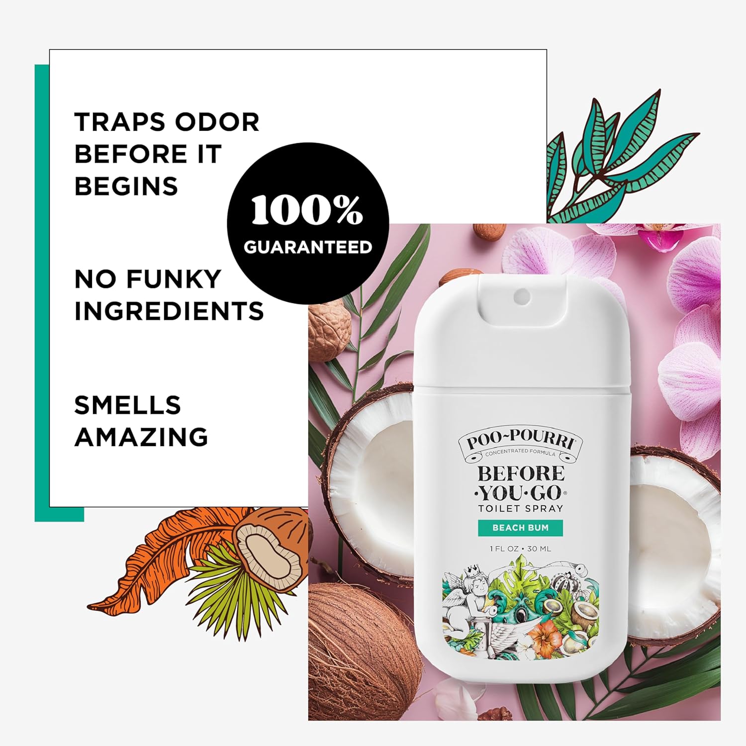 Poo-Pourri Before-You-Go Toilet Spray, Beach Bum, 1 Fl Oz Pocket Travel Size - Coconut, Orchid and Toasted Praline ? ? ? ? ? - Image 3