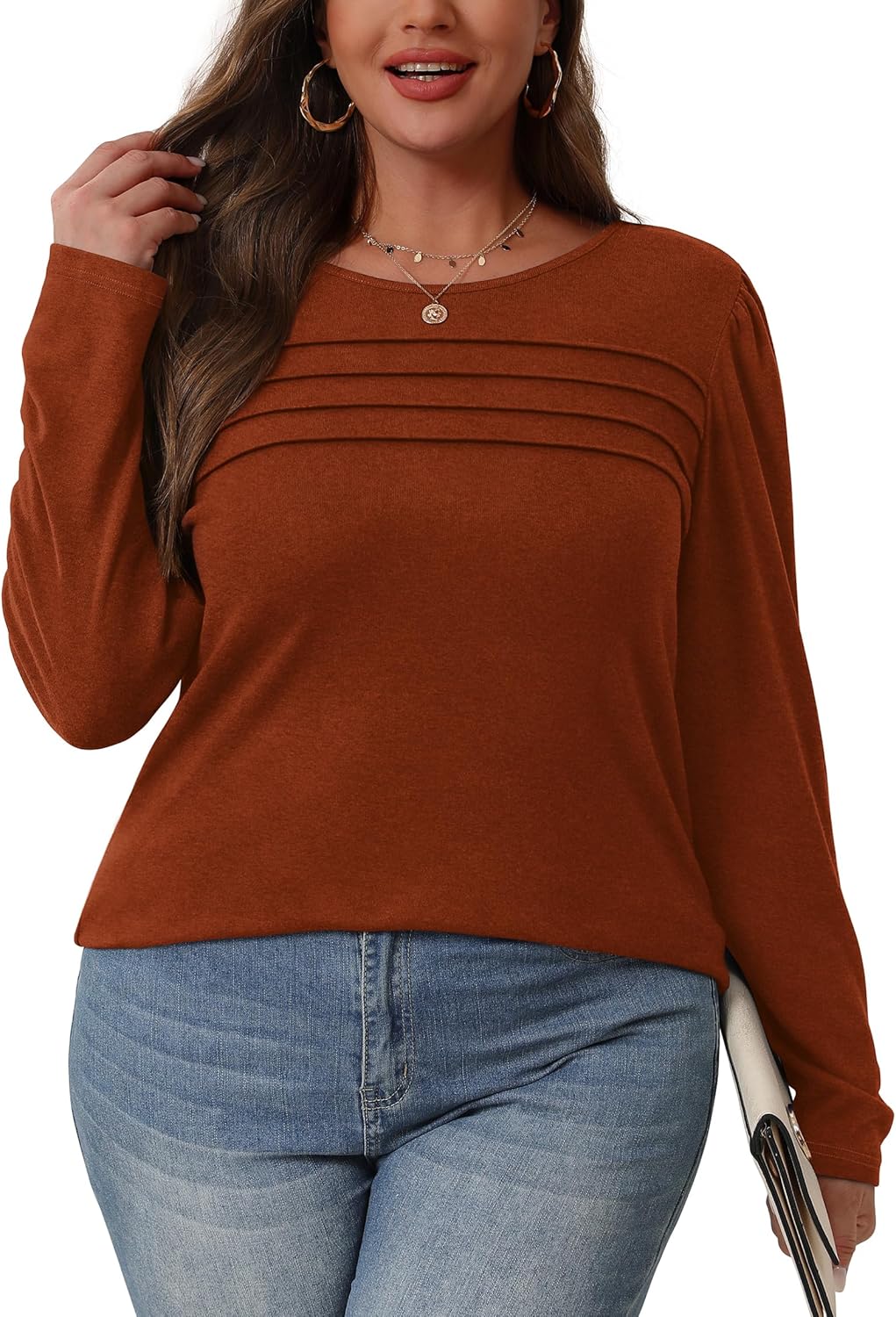 OFEEFAN Long Sleeve Shirts for Women Fall Fashion 2025 Dressy Casual Blouses Trendy Pleated Tunic Tops for Leggings ? - Image 3
