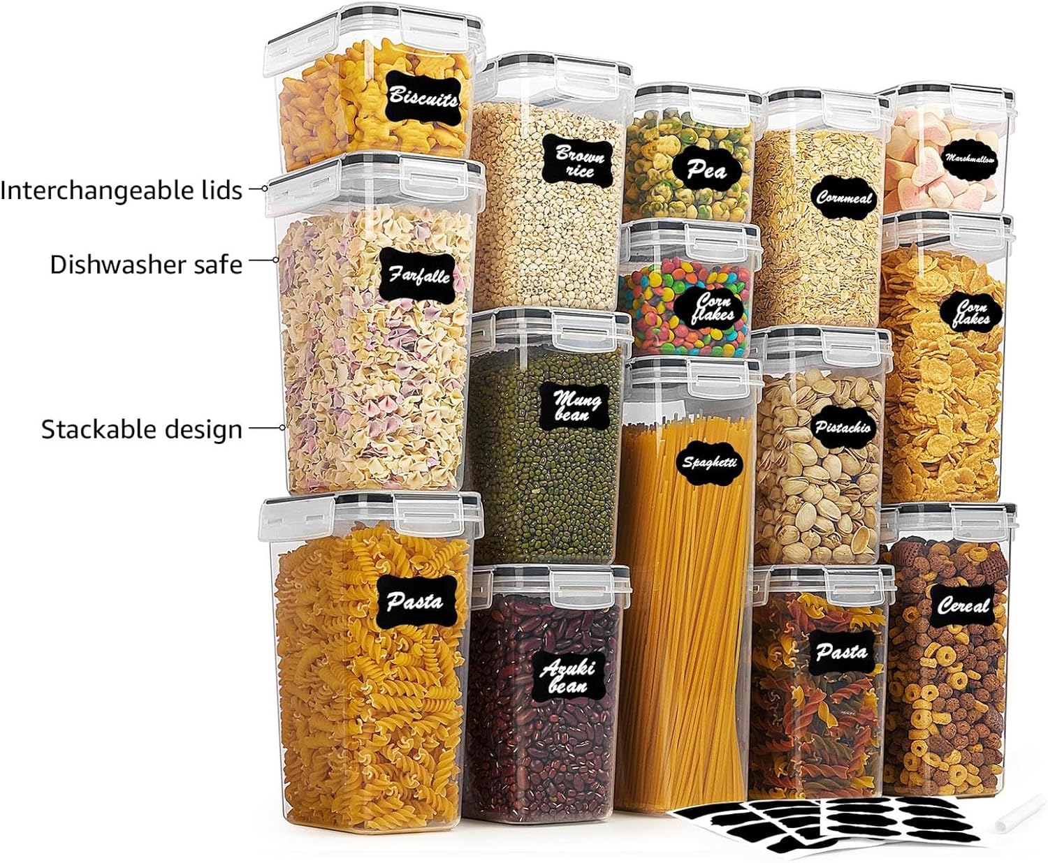Vtopmart Airtight Food Storage Containers Set with Lids, 15pcs BPA Free Plastic Dry Food Canisters for Kitchen Pantry Organization and Storage, Dishwasher safe,Include 24 Labels, Black ? ? ? ? ? - Image 4