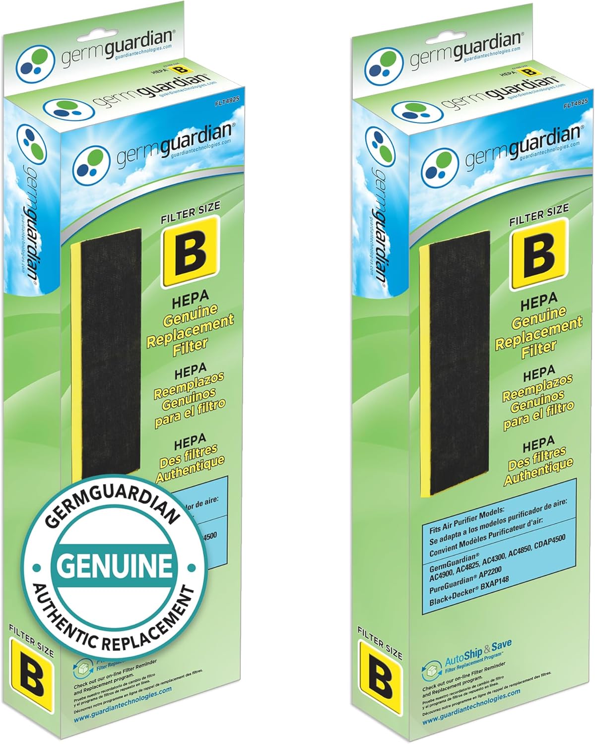 GermGuardian Filter B HEPA Pure Genuine Air Purifier Replacement Filter, Removes 99.97% of Pollutants for AC4825, AC4300, AC4900, AC4825DLX, AC4850, CDAP4500, AP2200, Black/Yellow, FLT4825 ? ? ? ? ?