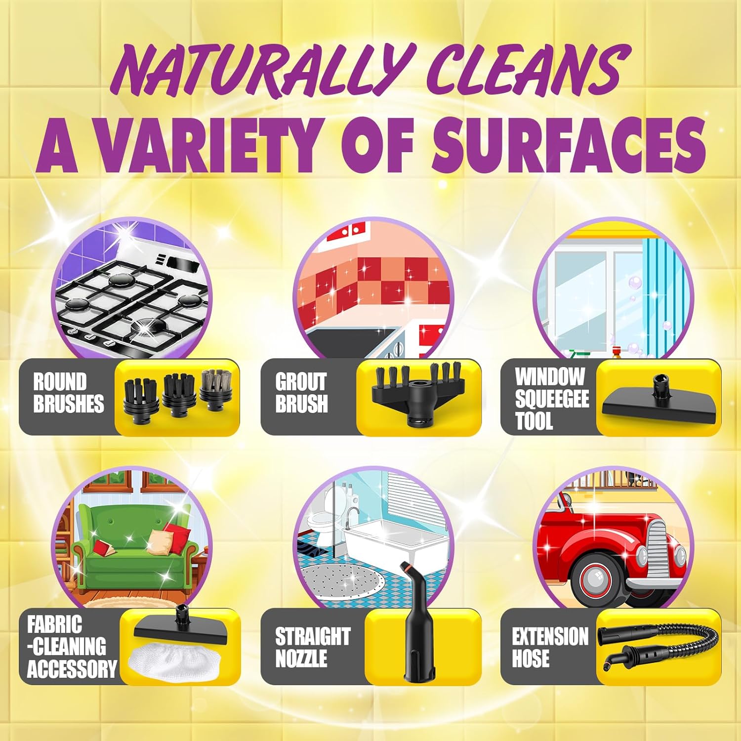 Natural Multi-Surface Handheld Steam Cleaner with 10 Accessories, 13.5OZ Pressurized Multipurpose On Demand Steam Cleaner for Home, Steamer for Cleaning Dirt, Grease, Grout, Tile, Floor, Couch and Car ? ? ? ? ? - Image 6