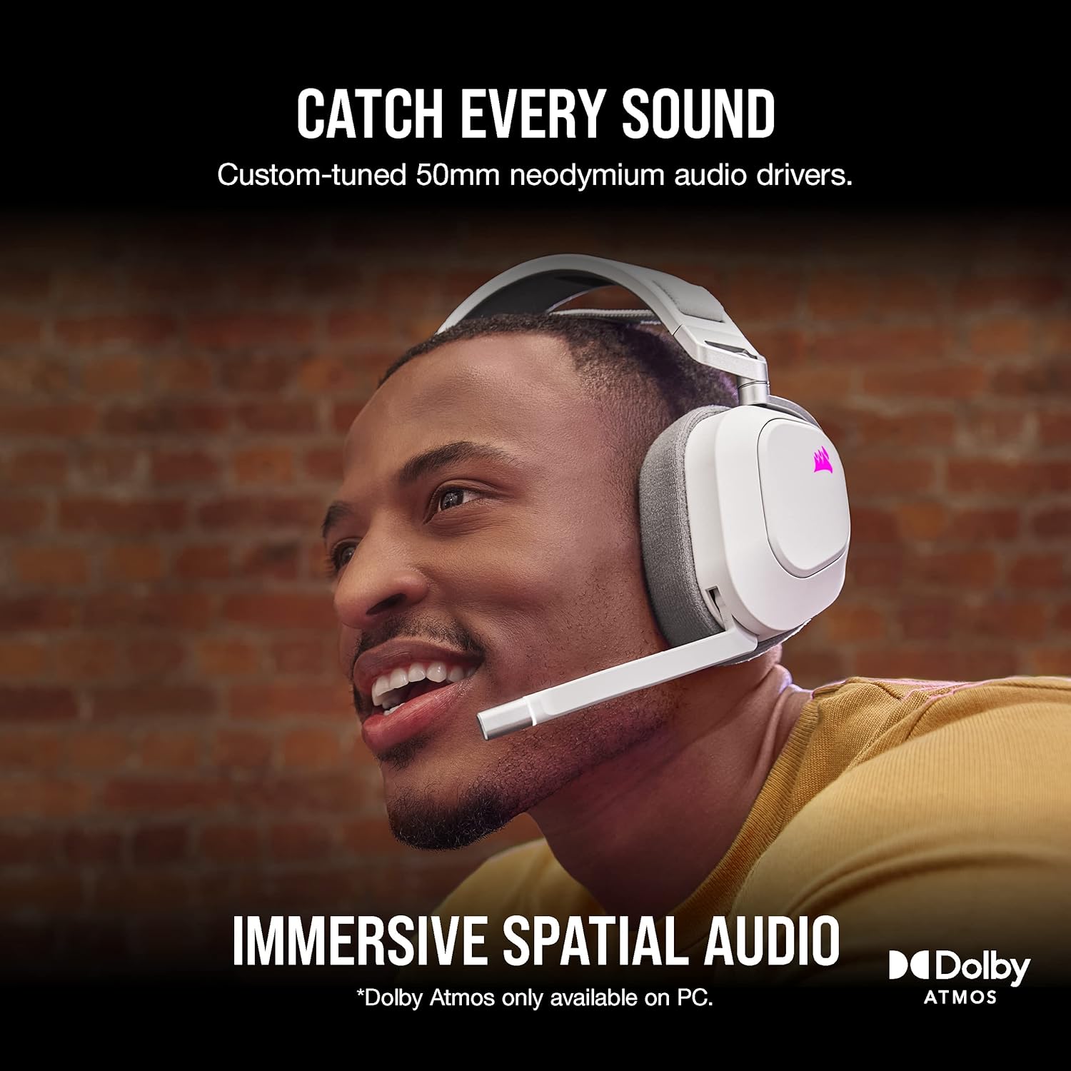 CORSAIR HS80 RGB WIRELESS Multiplatform Gaming Headset - Dolby Atmos - Lightweight Comfort Design - Broadcast Quality Microphone - iCUE Compatible - PC, Mac, PS5, PS4 - White - Image 3