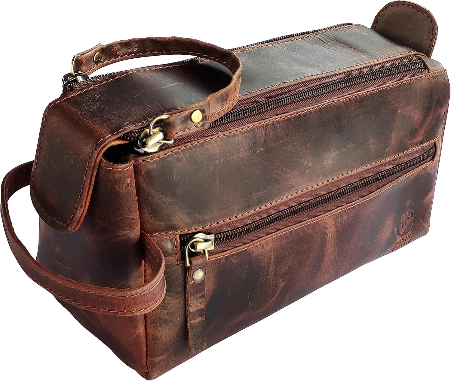 RUSTIC TOWN Buffalo Leather Toiletry Bag : Vintage Travel Shaving & Dopp Kit : for Toiletries, Cosmetics & More : Spacious Interior & Waterproof Lining : Compact, Fits Easily in Luggage ? ? ? ? ?