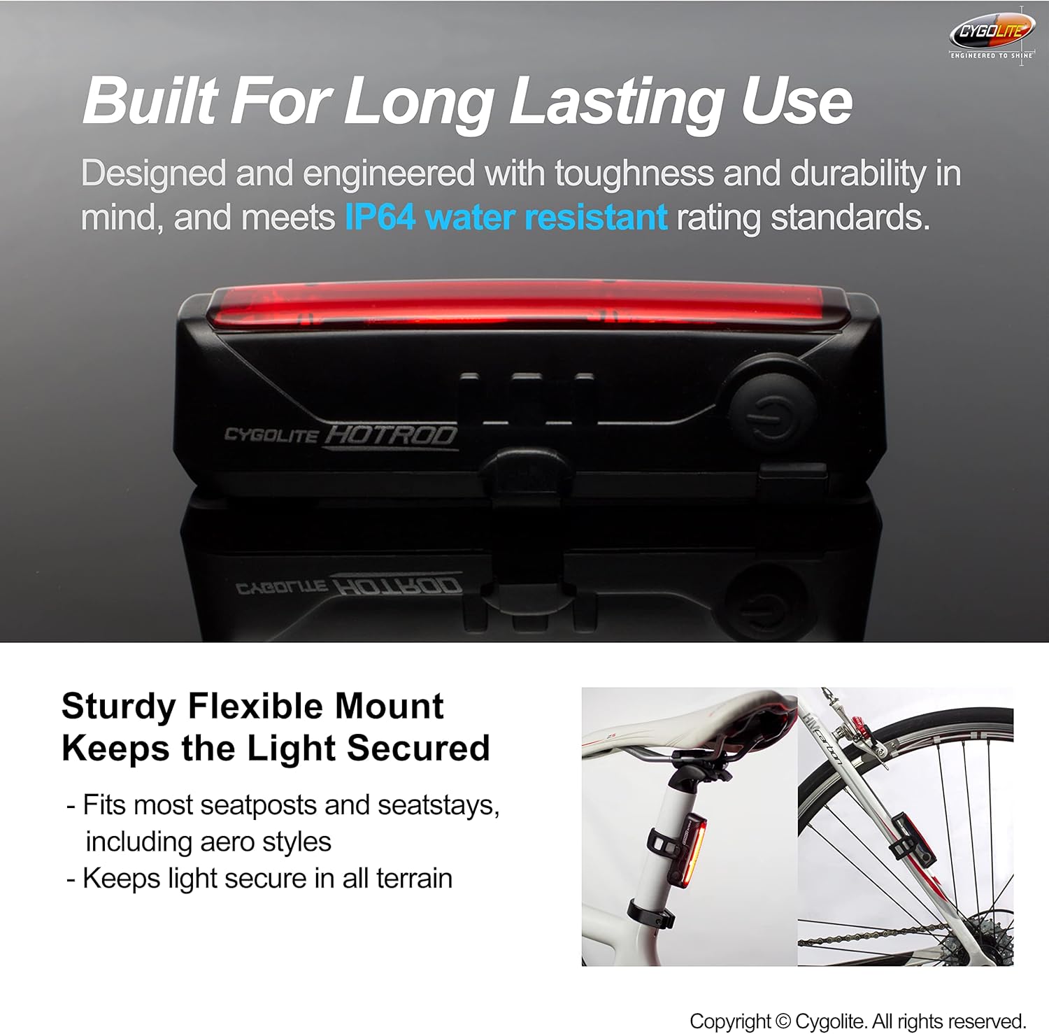 Cygolite Hotrod 120, 90, 50 Lumen Bicycle Tail Light Models- Night & Daytime Modes? Wide Glowing LEDs- Compact Sleek? IP64 Water Resistant? Sturdy Flexible Mount- USB Recharging?Great for Busy Roads ? ? ? ? ? - Image 6