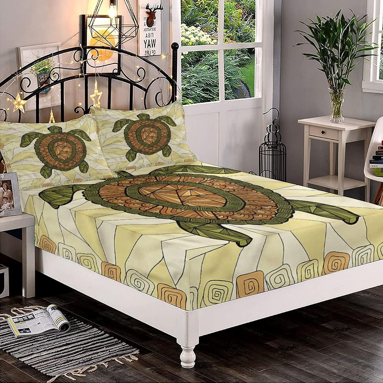 Decorative Bedding Sheet Set Twin XL Size, Ladybugs Deep Pockets Fitted Sheet & 2 Pillow Sham Set, Red Poppy Flower Border Wildflowers Lawn Print Microfiber 3pc Bed Sheets Set - Image 6