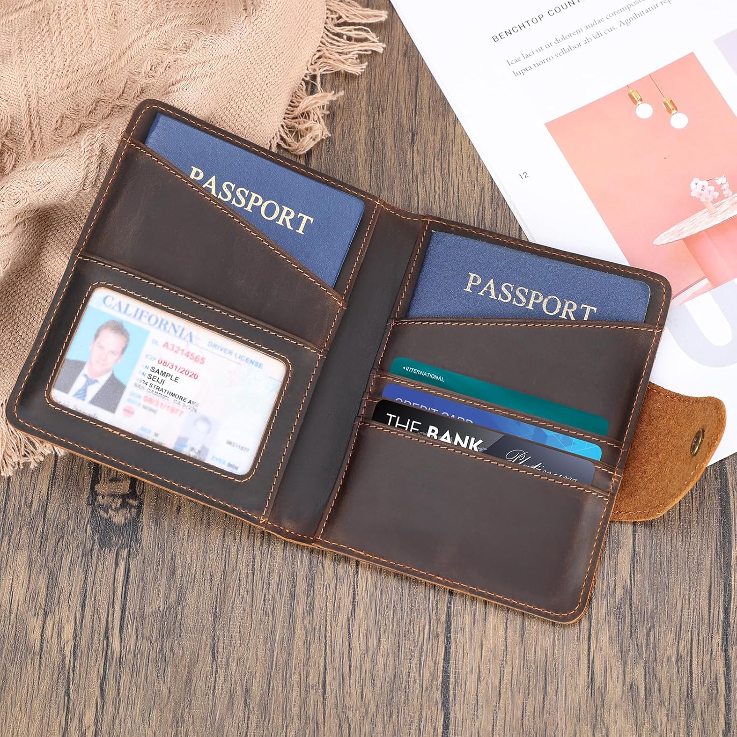 Polare Full Grain Leather Slim and Soft RFID Blocking wallet For Men Snap Bifold Travel Wallet Passport Holders 2 Passports (Dark Brown) ? ? ? ? ? - Image 5