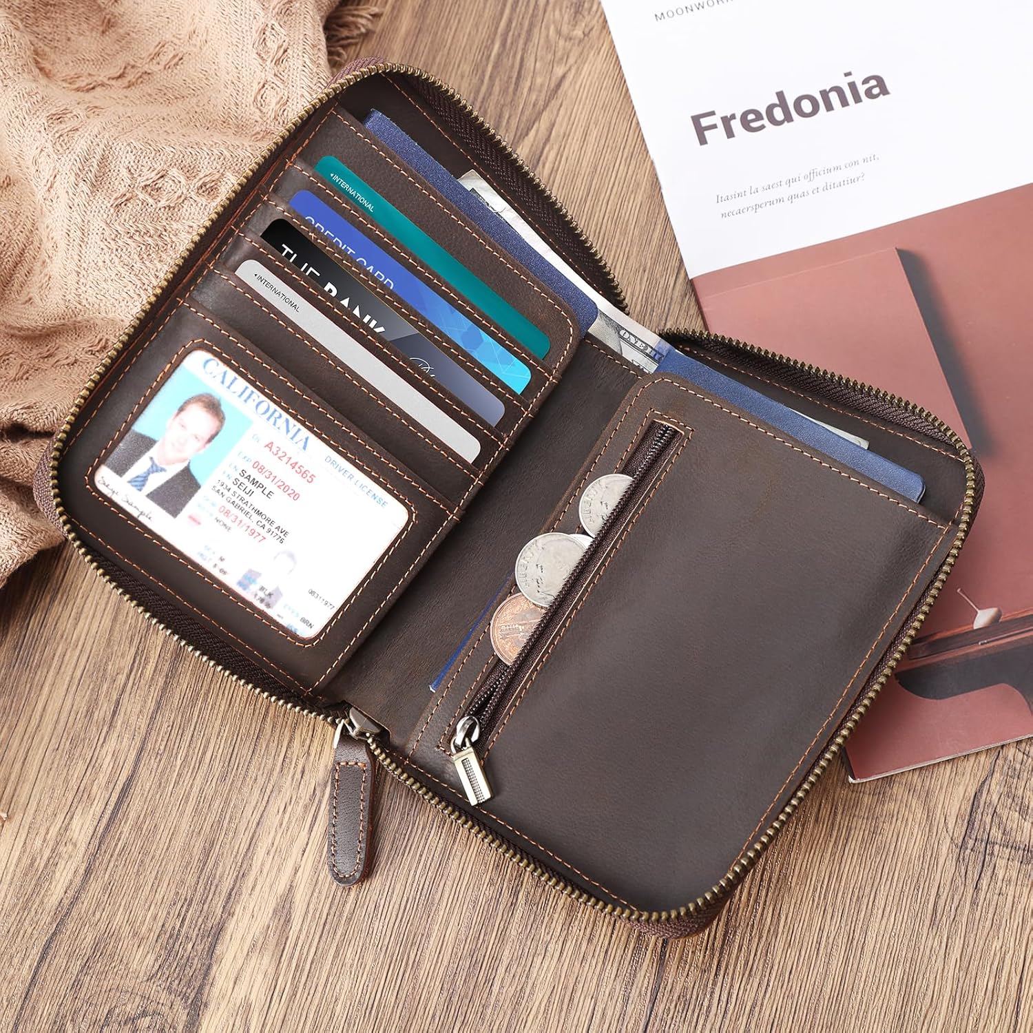 Polare Full Grain Leather Travel Passport Wallet with YKK Zipper and RFID Blocking Document Organizer Holder 2 Passports (Cocoa Brown) ? ? ? ? ? - Image 2