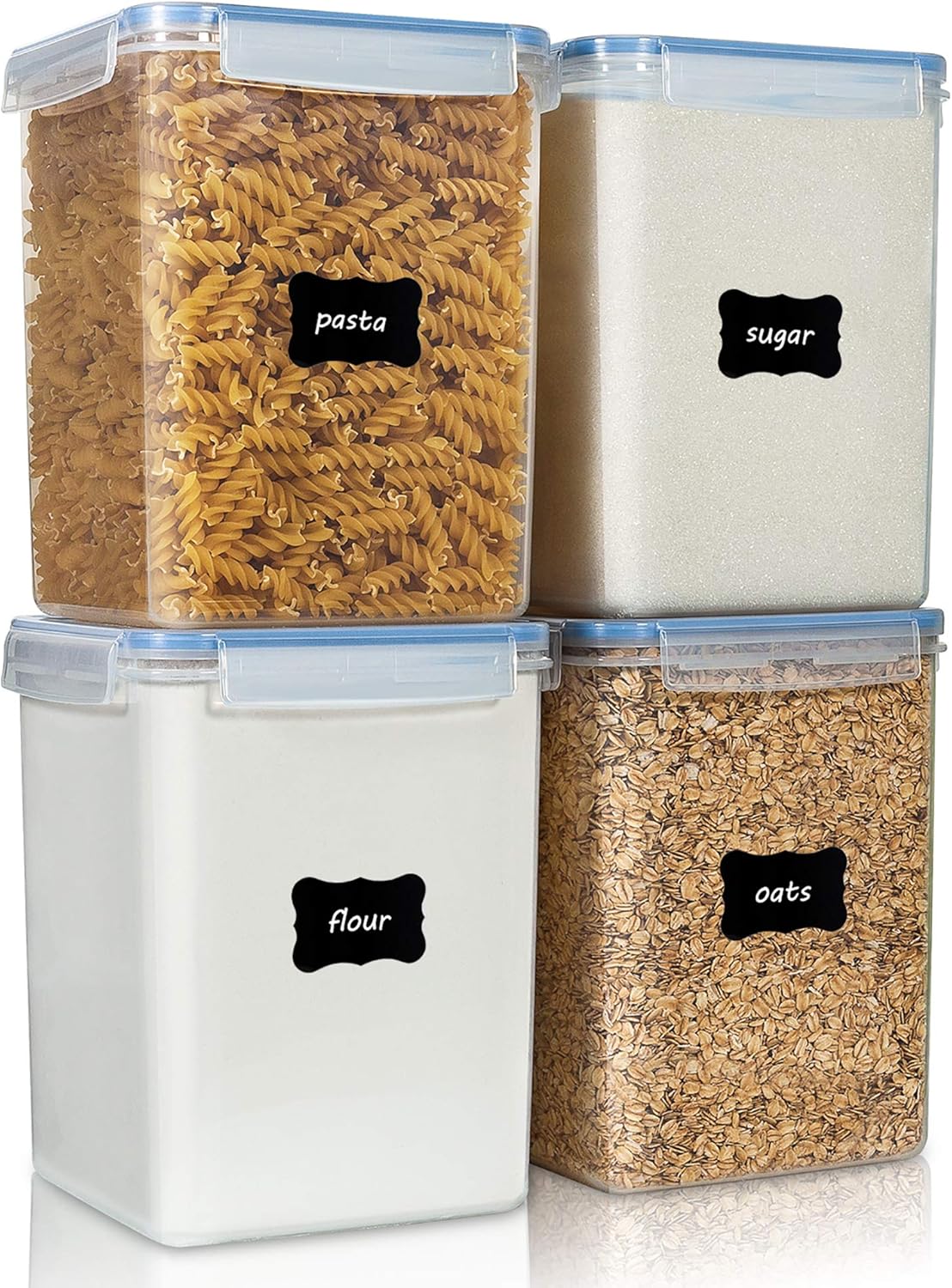 Vtopmart Large Food Storage Containers 5.2L / 175oz, 4 Pieces BPA Free Plastic Airtight Canisters for Flour, Sugar, Baking Supplies, Rice with Lids, 4 Measuring Cups and 24 Labels, Blue ? ? ? ? ?