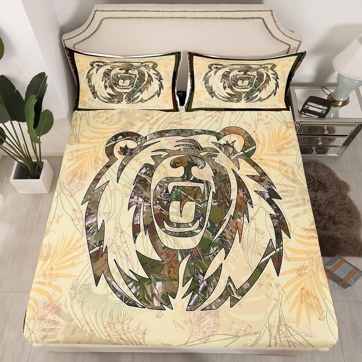 Hunting Woodland Animal Fitted Sheet Twin Rustic Fox Bear Deer Moose Bedding Set,Lake House Fishing Bed Sheets for Farmhouse Cabin Lodge,Countryside Wildlife Bed Sheet Brown Teal 1 Pillow Case - Image 6