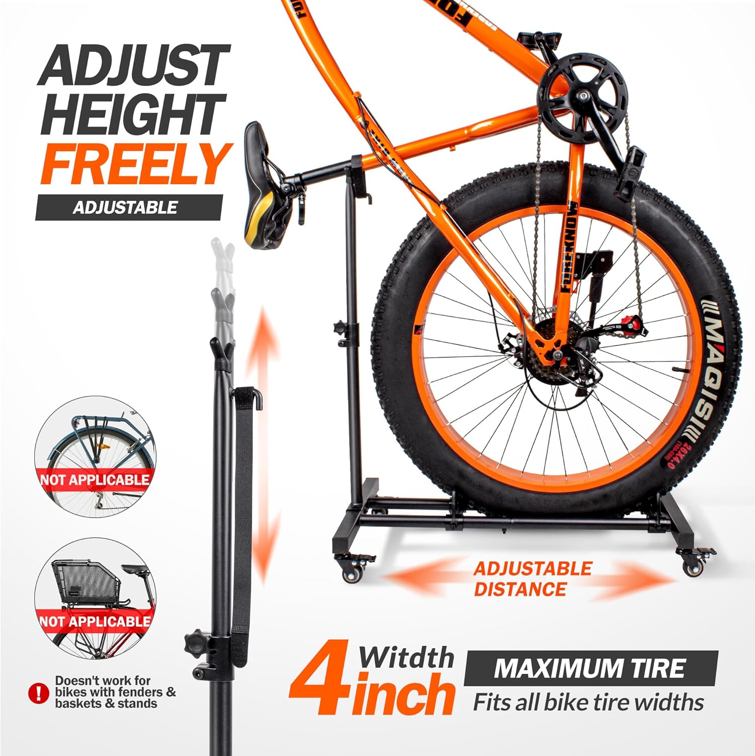 Vertical Bike Stand, Freestanding Indoor Bike Storage Rack Upright Bicycle Floor Stand Indoor Bike Holder with Adjustable Height for Garage & Apartment - for Wheels Sizes up to 29? ? ? ? ? ? - Image 3