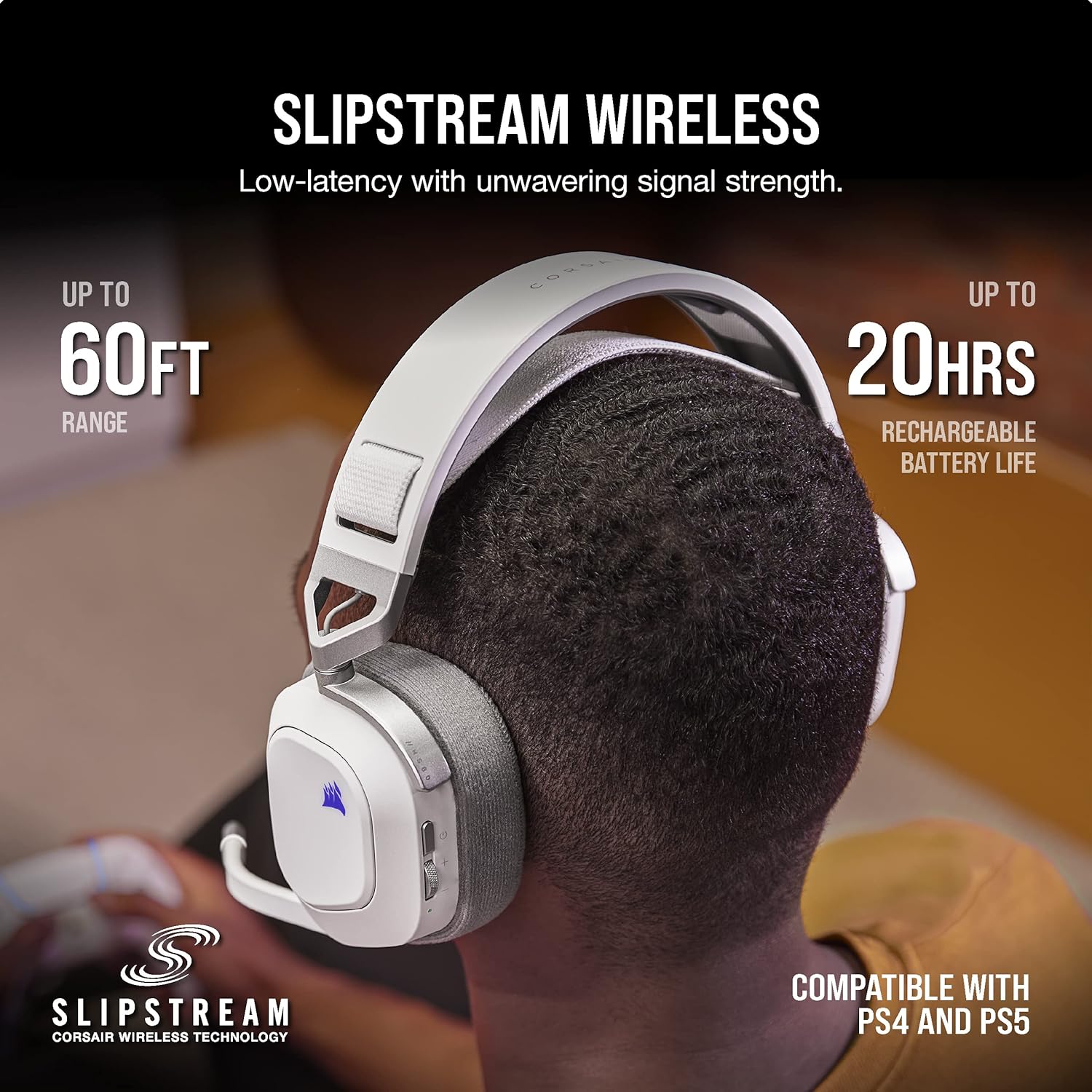CORSAIR HS80 RGB WIRELESS Multiplatform Gaming Headset - Dolby Atmos - Lightweight Comfort Design - Broadcast Quality Microphone - iCUE Compatible - PC, Mac, PS5, PS4 - White - Image 5