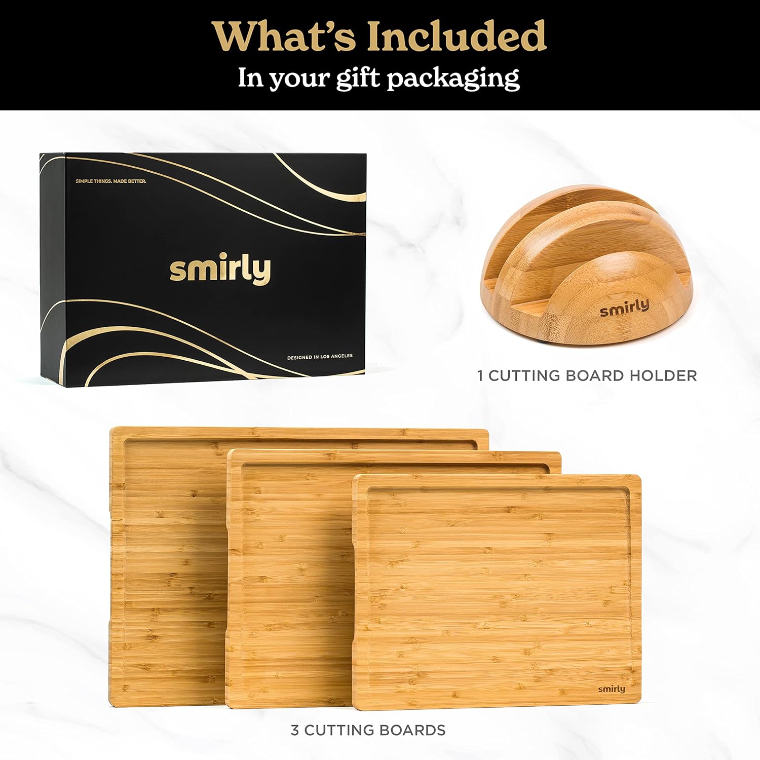 SMIRLY Wooden Cutting Boards For Kitchen Meal Prep & Serving - Bamboo Cutting Board Set with Holder, Charcuterie & Chopping Board, Wooden Cutting Board Set ? ? ? ? ? - Image 2