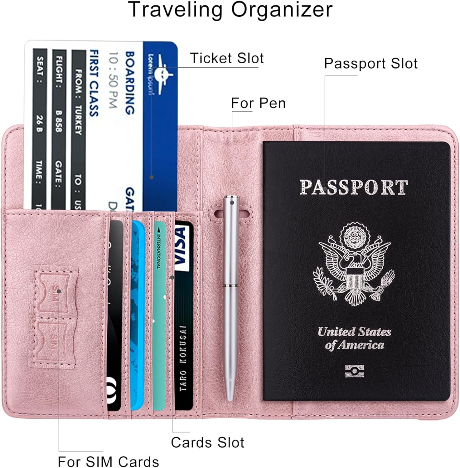 WALNEW Passport Holder for Travel, RFID Passport Cover Wallet for Women Men, PU Leather Passport Book Card Holder Case with Pen, Travelling Essentials for Flying ? ? ? ? ? - Image 2