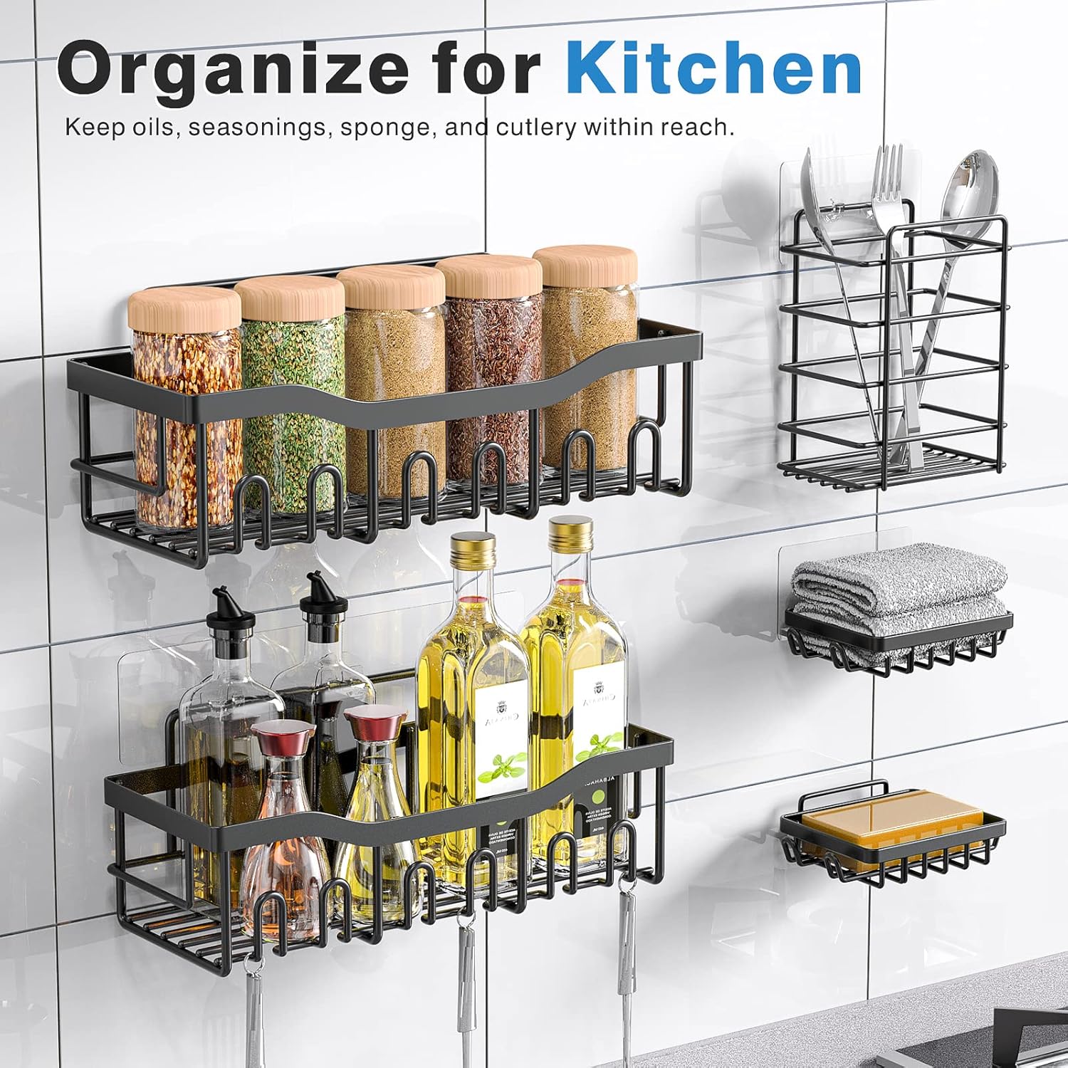 Adhesive Shower Caddy, 5 Pack Rustproof Stainless Steel Bath Organizers With Large Capacity, No Drilling Shelves for Bathroom Storage & Home Decor - Image 6