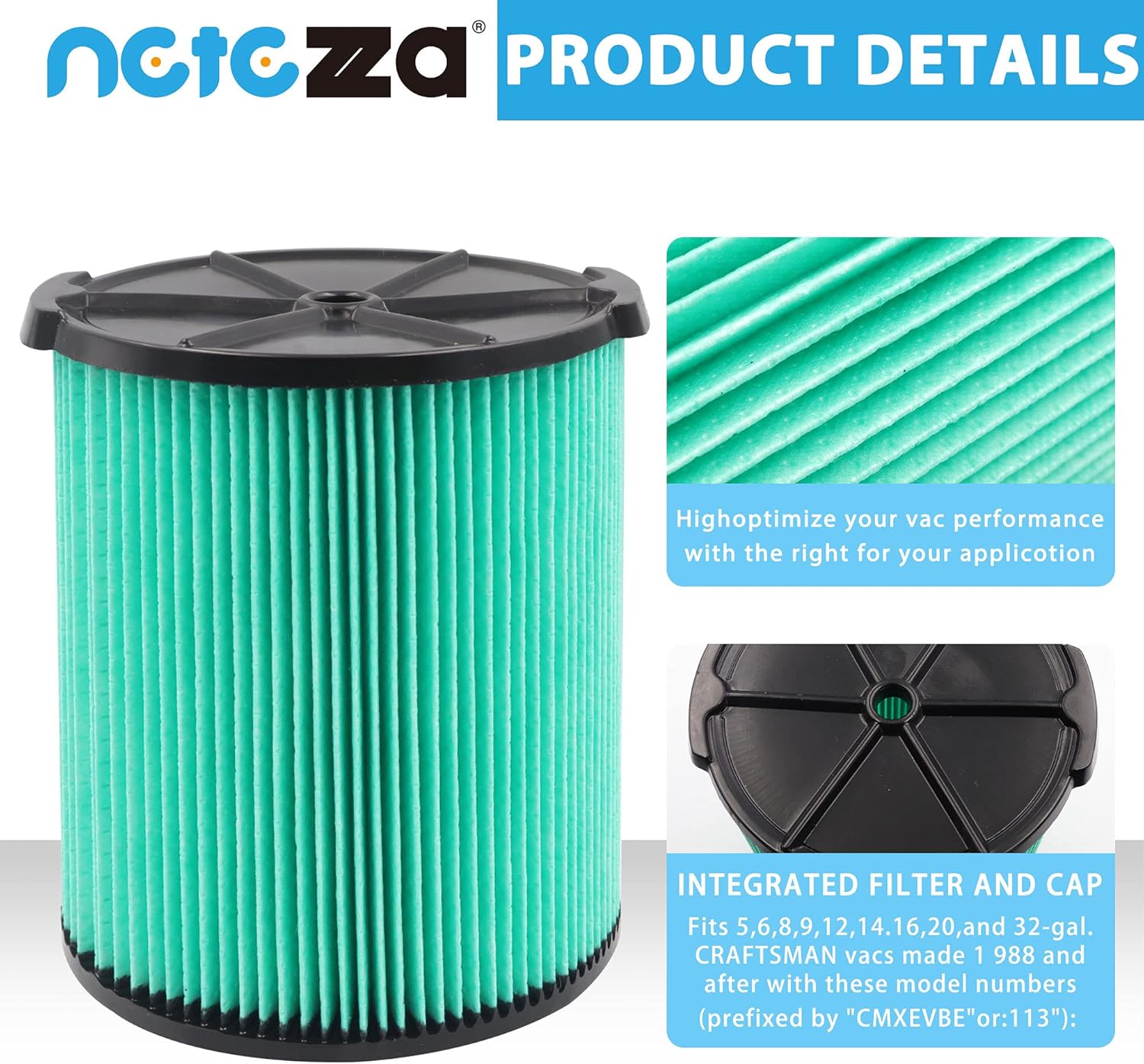 Replacement Filter Fit for CRAFTSMAN CMXZVBE38753 Fine Dust Wet Dry Vac, Fit 5 to 20 Gallon shop vacuums, 1 Pack (5-20 Gallon HEPA Media) - Image 4