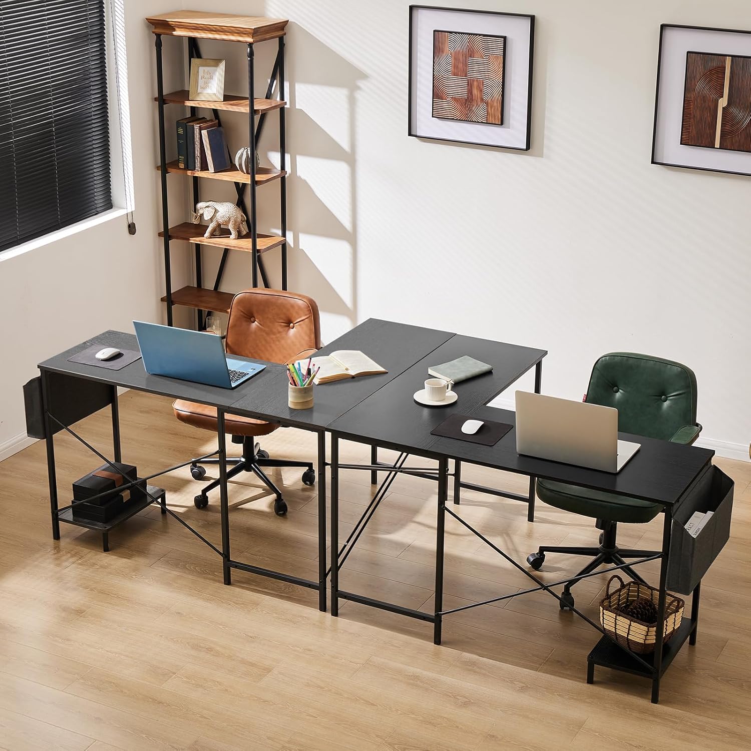 Sweetcrispy L Shaped Computer Desk - Gaming Table Corner Desk 50 Inch PC Writing Black Desk Study Desks with Wooden Desktop CPU Stand Side Bag Reversible for Home Office Dorm Small Space ? ? ? ? ? - Image 5
