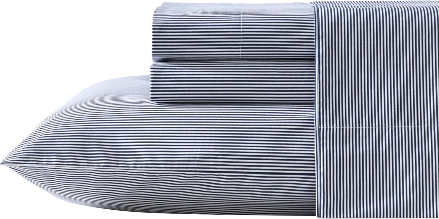 Nautica - Twin Sheet Set, Lightweight & Breathable Cotton Percale Bedding Set with Matching Sham(s), Crisp & Cool Bedding Essentials, Oeko-Tex Certified (Penny Pinstripe Navy, Twin) ? ? ? ? ?