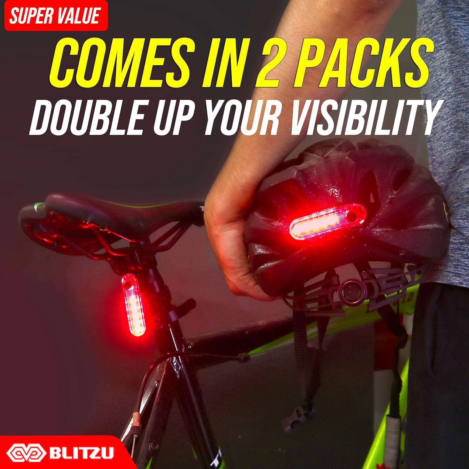 BLITZU USB-C Rechargeable Bike Tail Light 2 Pack, Bright Bicycle Rear Cycling Safety Flashlight Accessories for Night Riding, Cyborg 120T, 4 Light Modes for Adults Kids Men Women Road Mountain ? ? ? ? ? - Image 3