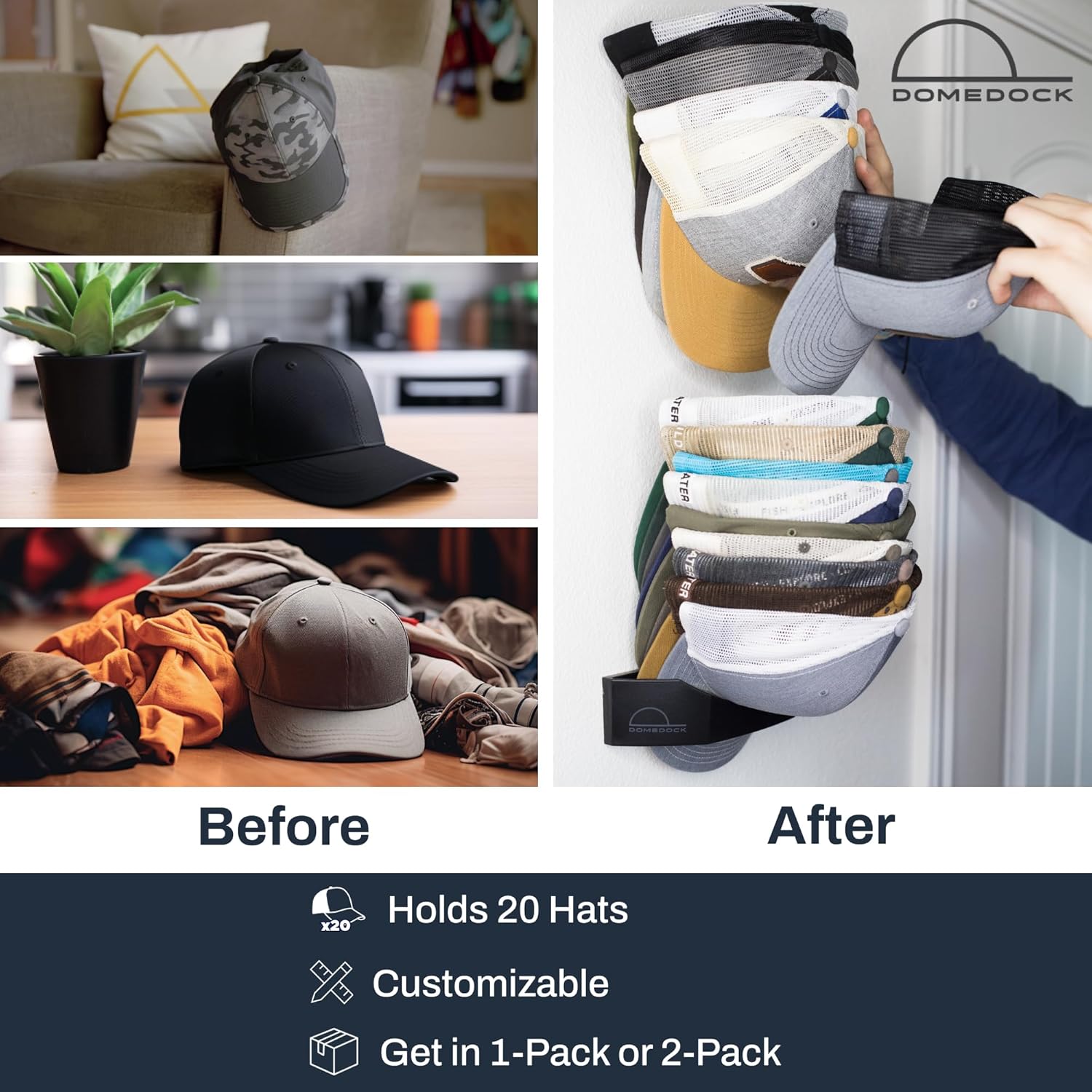 Dome Dock The Original USA-Made Hat Rack and Compact Hat Organizer for Wall Installation, 20 Hat Capacity, Black ? ? ? ? ? - Image 5