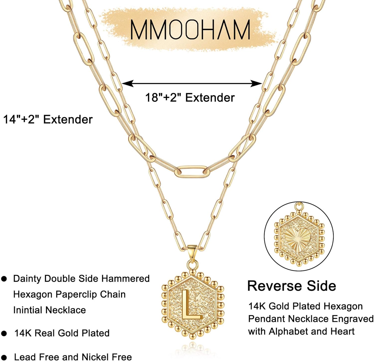 M MOOHAM Dainty Gold Necklace for Women - 14K Solid Gold Over Layering Necklaces for Women Cute Hexagon Letter Initial Necklaces for Women Gold Layered Necklaces for Women Jewelry Gifts ? ? ? ? ? - Image 5