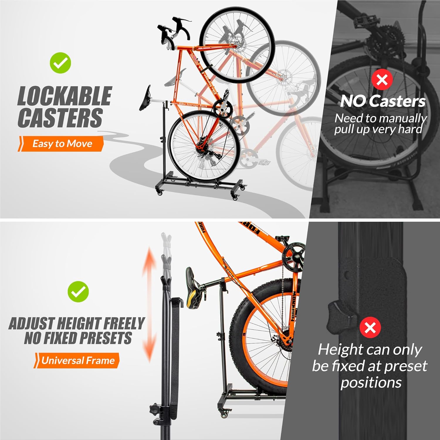 Vertical Bike Stand, Freestanding Indoor Bike Storage Rack Upright Bicycle Floor Stand Indoor Bike Holder with Adjustable Height for Garage & Apartment - for Wheels Sizes up to 29? ? ? ? ? ? - Image 4