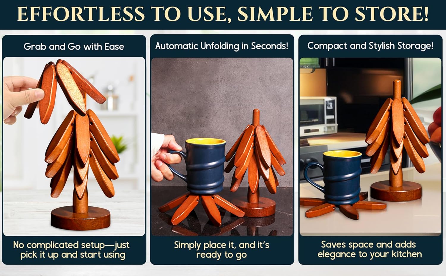 Wooden Trivet Set of 4 - Tree Trivets for Hot Dishes, Heat-Resistant Decorative Table Protectors, Wooden Tree Trivet Set with Free Hot Pot Holder - Kitchen Essentials for Countertops & Dining ? ? ? ? ? - Image 6