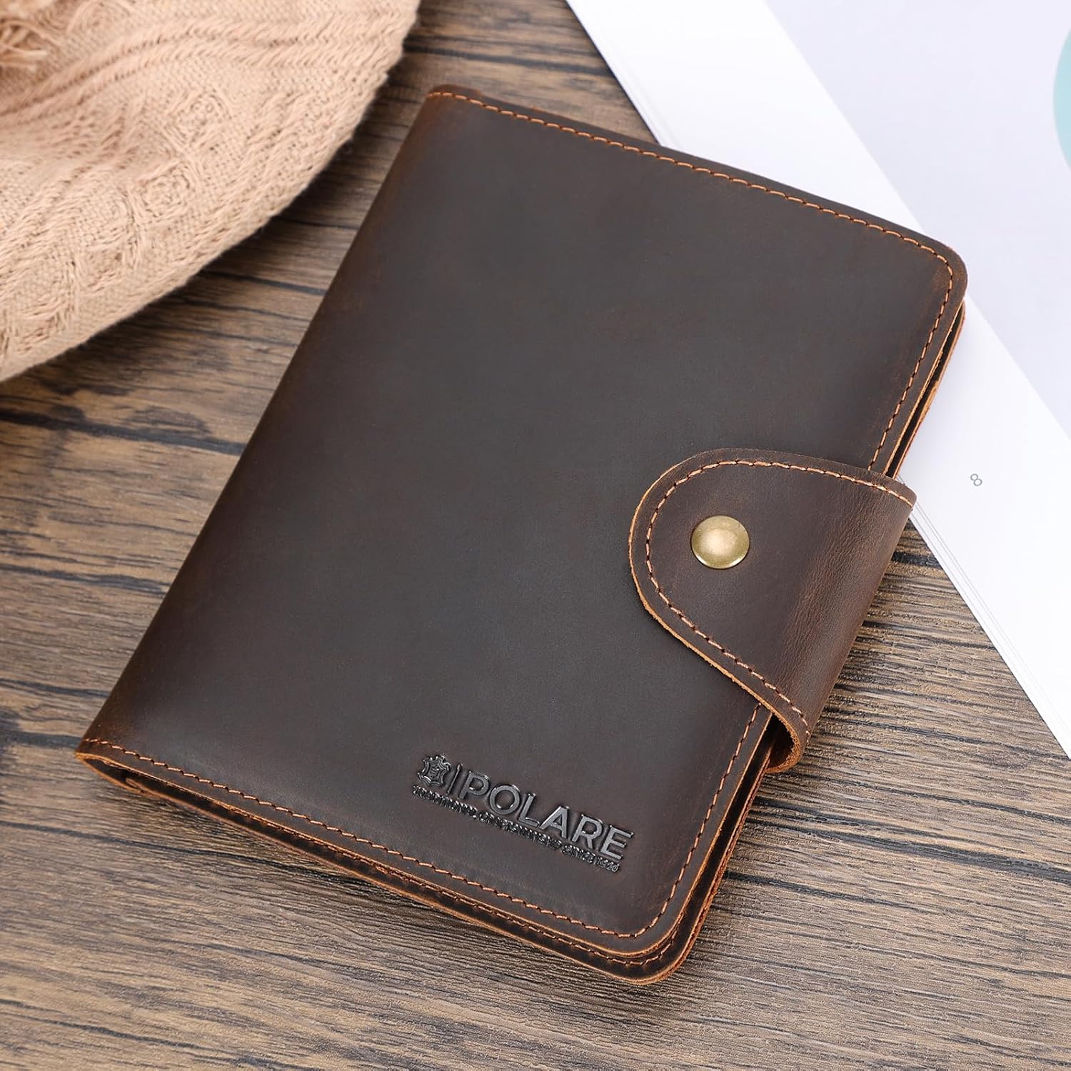 Polare Full Grain Leather Slim and Soft RFID Blocking wallet For Men Snap Bifold Travel Wallet Passport Holders 2 Passports (Dark Brown) ? ? ? ? ? - Image 4