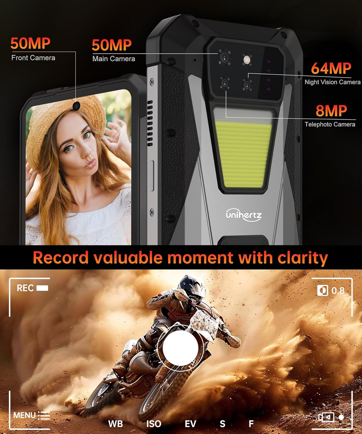 Unihertz Tank 3s 5G Rugged Smartphone, Android 14 Waterproof Rugged Phone with Projector, 24GB+256GB, 6.79 Unlocked Cell Phones Compatible with T-Mobile/Verizon, 1TB Expand/66W Fast Charging/GPS/OTG - Image 6