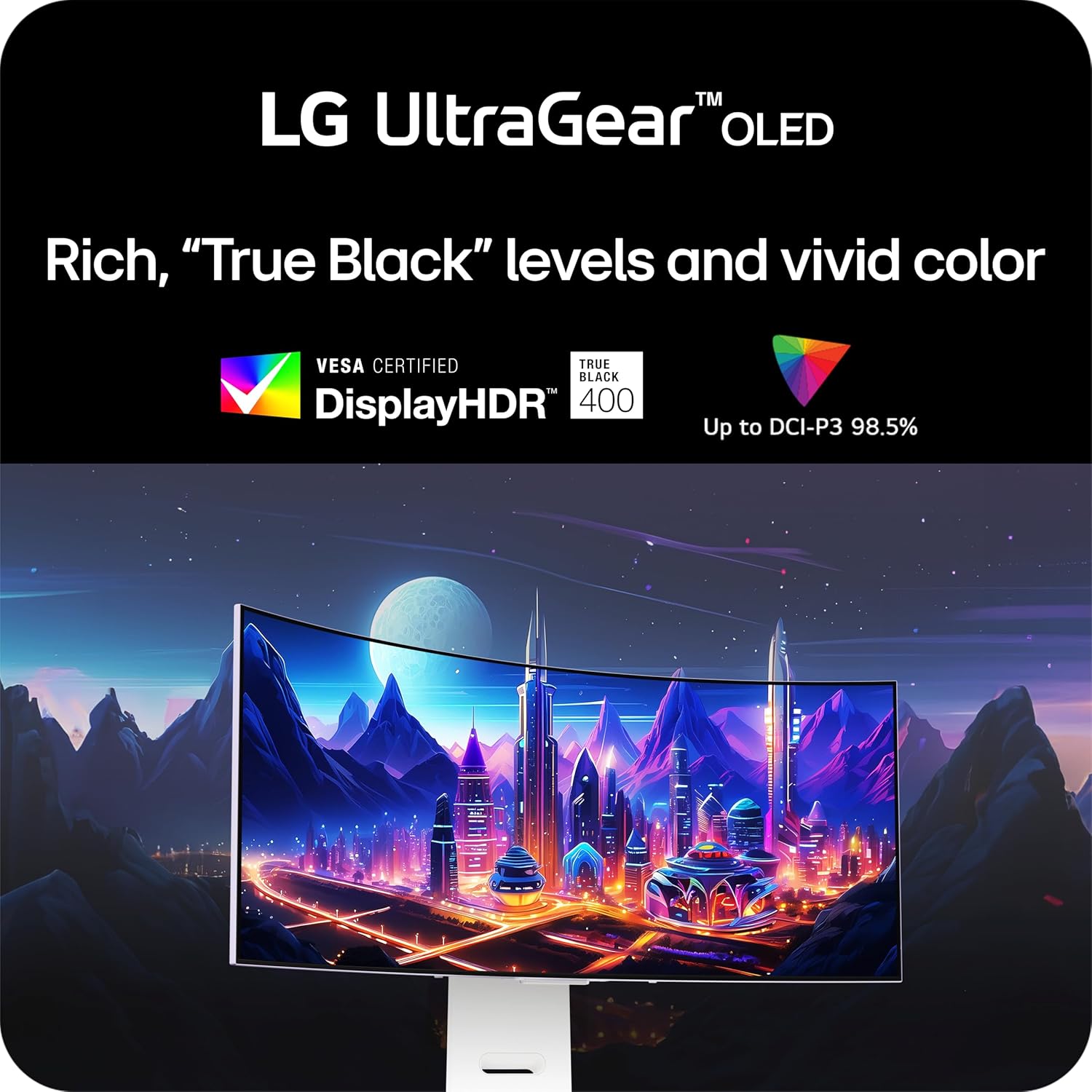 LG 34GS95QE 34-inch Ultragear OLED Curved Gaming Monitor WQHD 800R 240Hz 0.03ms DisplayHDR True Black 400 AMD FreeSync Premium Pro NVIDIA G-Sync HDMI 2.1 DisplayPort Tilt/Height/Swivel Stand White - Image 4
