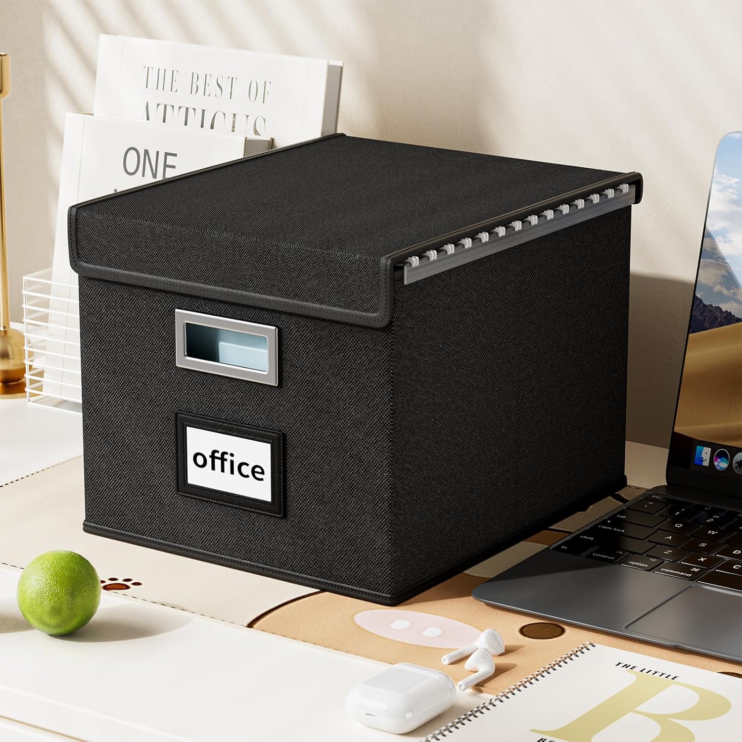 Huolewa Upgraded Portable File Organizer Box, Large Linen Hanging Office Document Storage Box with Lid - Black, Collapsible Filing & Storage Boxes for Office/Decor/Home - 14.9 x 12.59 x 10.8 inch ? ? ? ? ? - Image 5