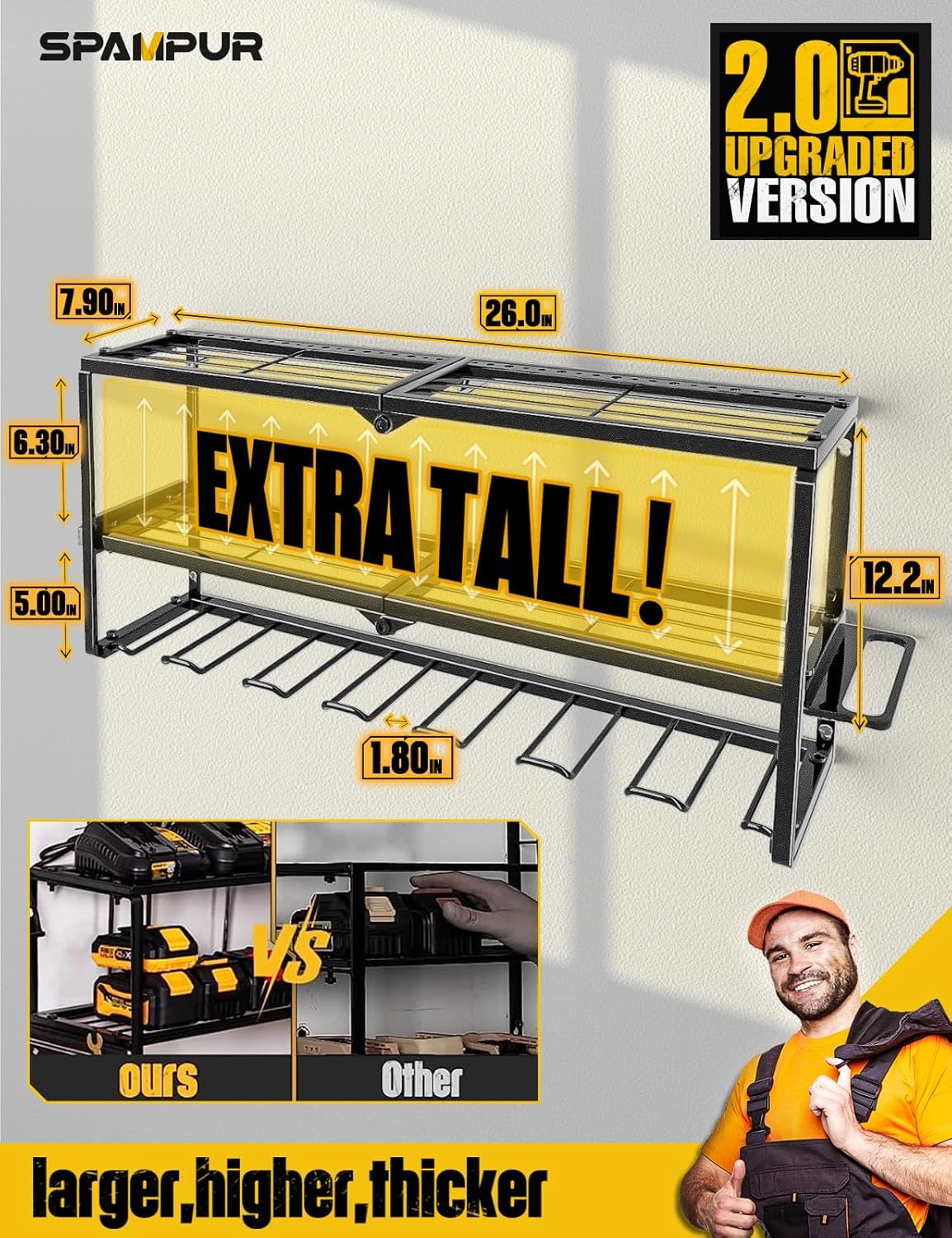 Power Tool Organizer for Tool Storage, Drill Holder Wall Mount with Charging Station, Tool Holder and Storage Rack for Garage Organization, Heavy Duty Metal Tool Shelf with Battery Holder ? ? ? ? ? - Image 5