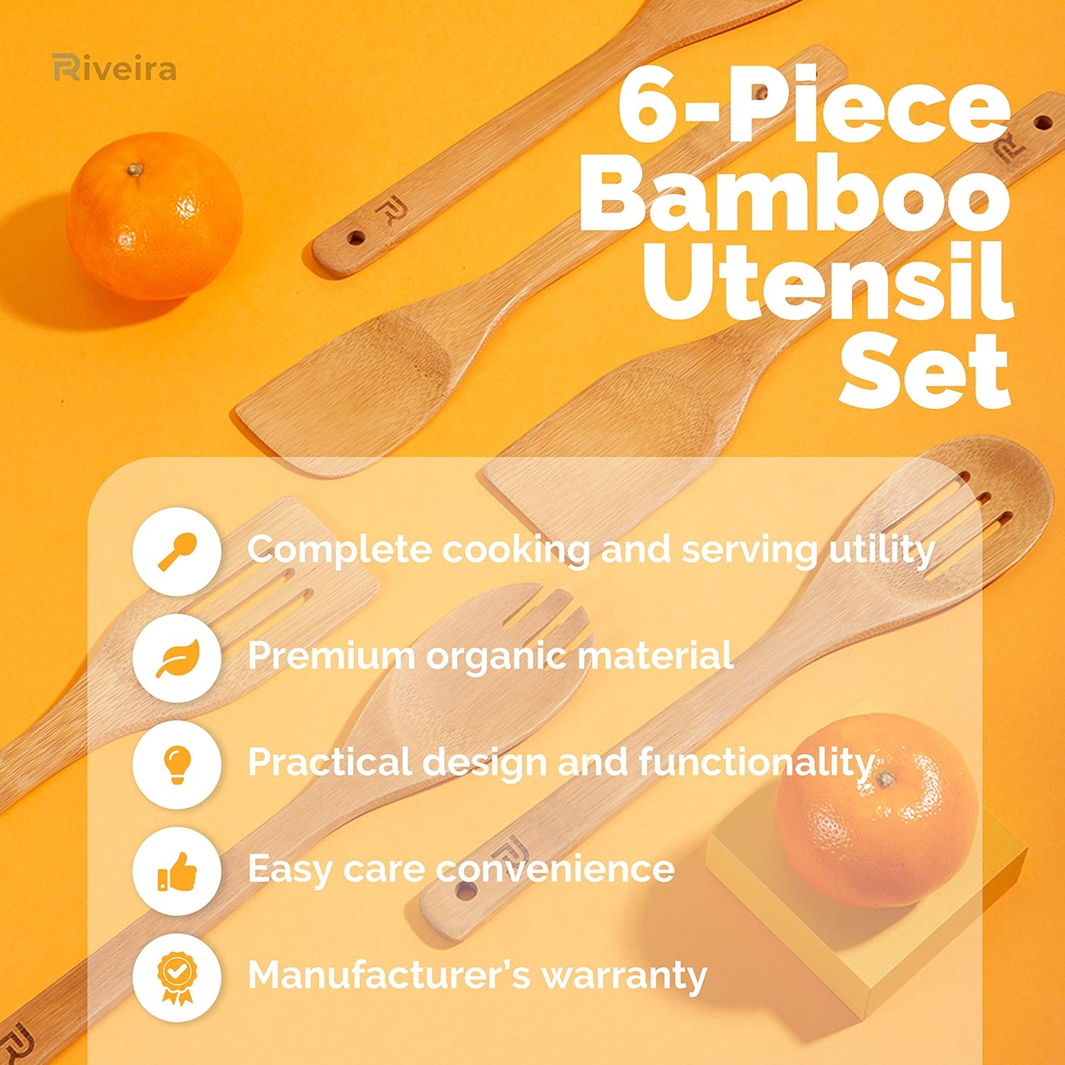 Riveira Bamboo Wooden Spoons for Cooking 6-Piece, Apartment Essentials Wood Spatula Spoon Nonstick Kitchen Utensil Set Premium Quality Housewarming Gifts for Everyday Use - Image 3
