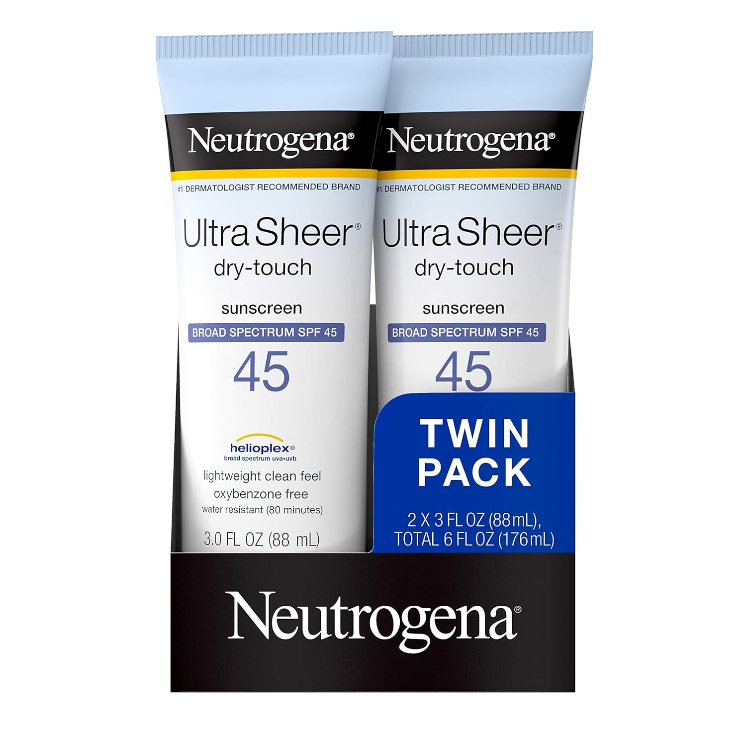 Neutrogena Ultra Sheer Dry-Touch Water Resistant and Non-Greasy Sunscreen Lotion with Broad Spectrum SPF 45, TSA-Compliant travel Size, 3 Fl Oz, Pack of 2, 6 Fl Oz ? ? ? ? ?