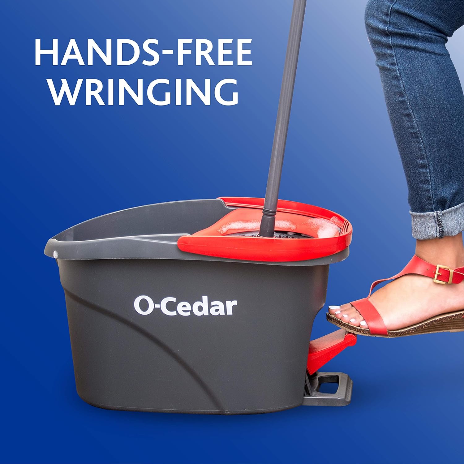 O-Cedar EasyWring Microfiber Spin Mop, Bucket Floor Cleaning System, Red, Gray, Standard - Image 3