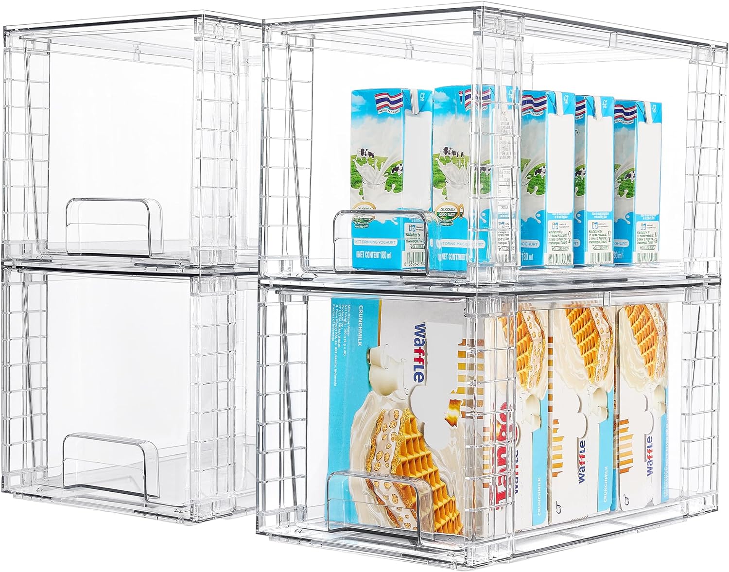 Vtopmart 4Pack Large Stackable Kitchen Pantry Storage Drawers, Clear Organizer Bins with Handles, Acrylic Drawer Organizers for Kitchen Pantry, Bathroom Undersink, Cabinet Organization and Storage ? ? ? ? ?