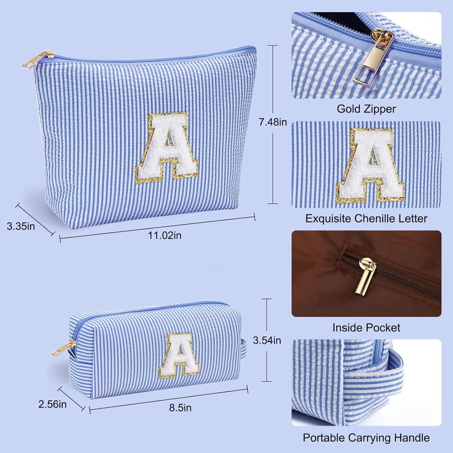 YOOLIFE Initial Makeup Bag | Makeup Bag | Travel Cosmetic Bag | Valentines Day Gifts for Girls | Teen Girl Gifts Trendy Stuff | Birthday Gifts for 4 5 6 7 8 9 10 11 12 13 Year Old Girls | Blue M - Image 4