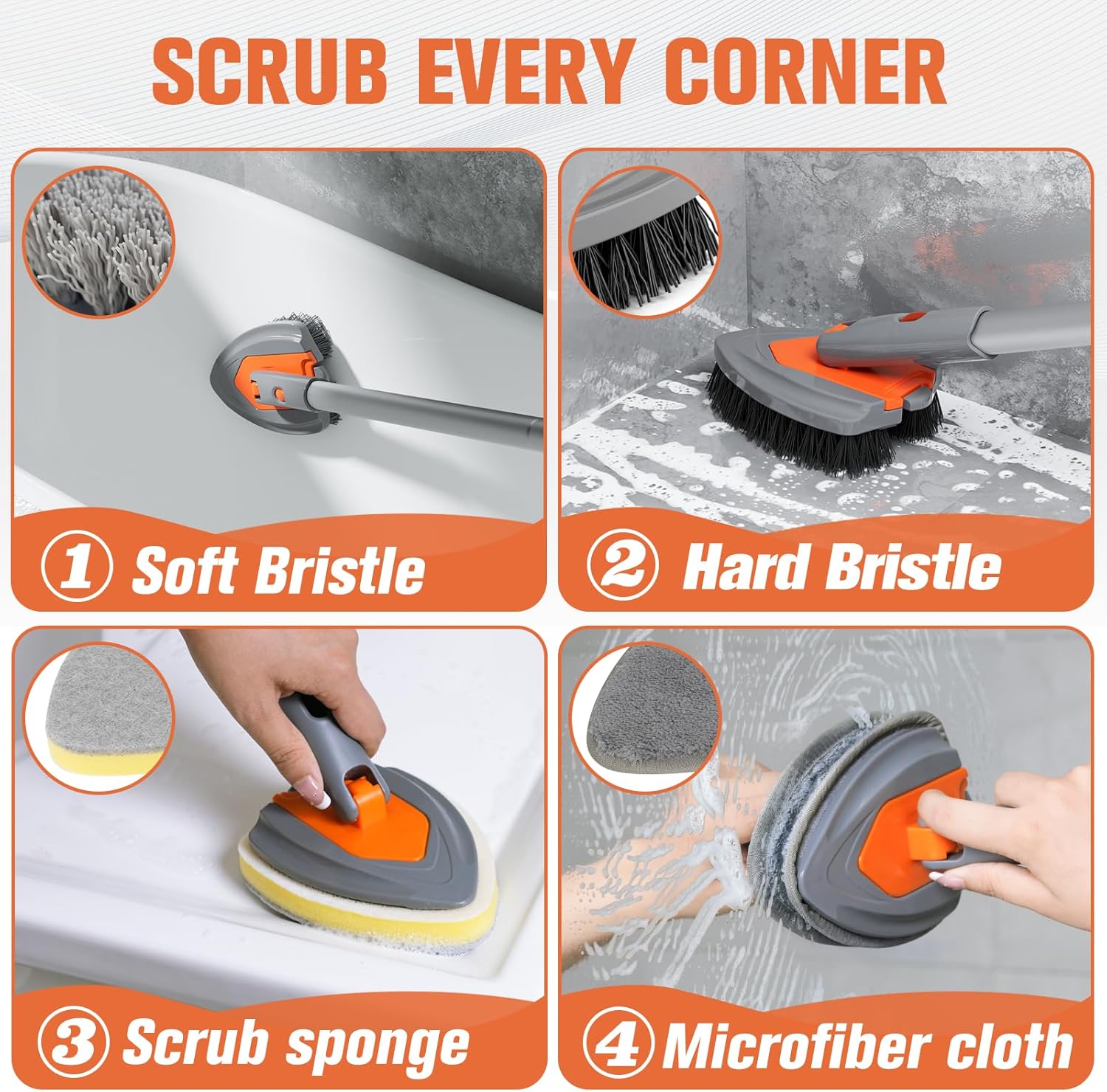 eazer 4-in-1 Long-Handled Tub Scrubber-Versatile Bathroom Cleaning Brush with Shower Scrubber-Ideal Shower Cleaner Brush for Efficient Cleaning-Long Handle Scrub Brush for Shower, Tub, and Bathroom ? ? ? ? ? - Image 3