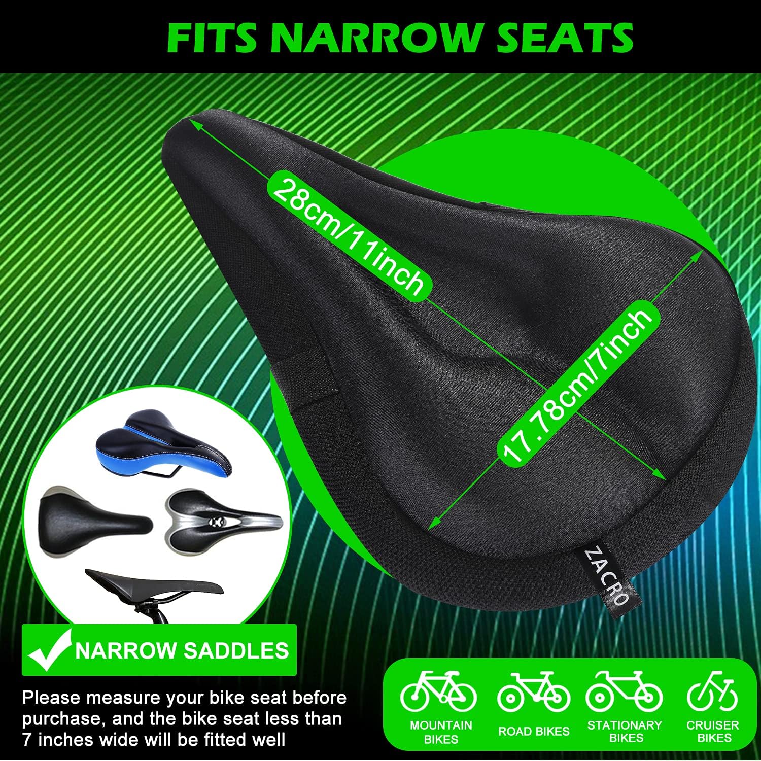 Zacro Bike Seat Cushion - Gel Padded Bike Seat Cover for Men Women Comfort, Extra Soft Exercise Bicycle Seat Compatible with Peloton, Outdoor & Indoor ? ? ? ? ? - Image 2