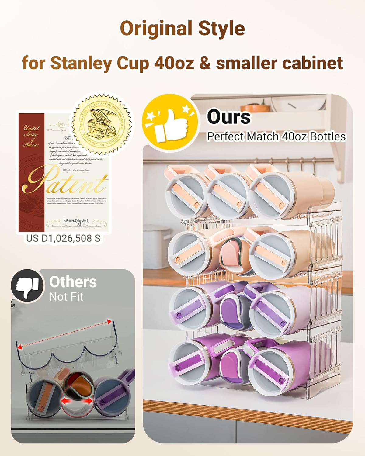 Water Bottle Organizer for Stanley 40 oz Tumbler with Handle, Patented Pantry Kitchen Organizers and Storage for Stanley Cup Accessories, Stackable Water Bottle Holder Wine Rack Gifts, 4Pack ? ? ? ? ? - Image 2