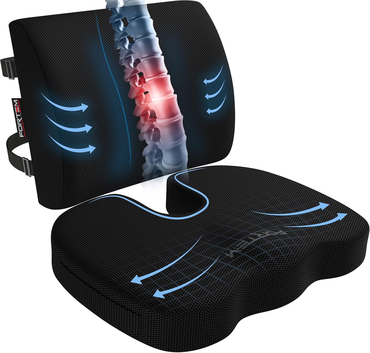 FORTEM Seat Cushion and Lumbar Support for Office Chair, Desk Chair Cushion, Memory Foam Office Chair Cushion, Non Slip Sitting and Back Pillow for Gaming, Car Seat Cushion, Chair Pad ? ? ? ? ?