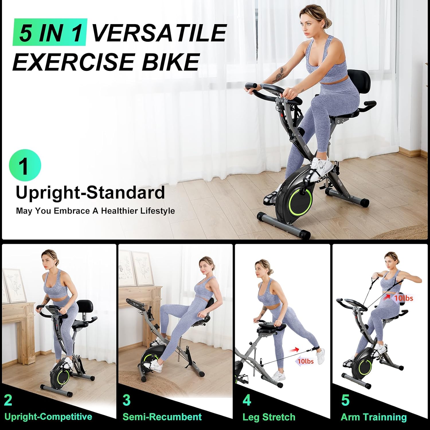 Foldable Exercise Bike Stationary Bikes for Home, 5 IN 1 Indoor Workout Bike, Cycling Bike with 16-Level Quiet Magnetic Resistance, 6.6 LBS Flywheel and 300LBS Capacity, 2024 Designed 817 X-bike ? ? ? ? ? - Image 6