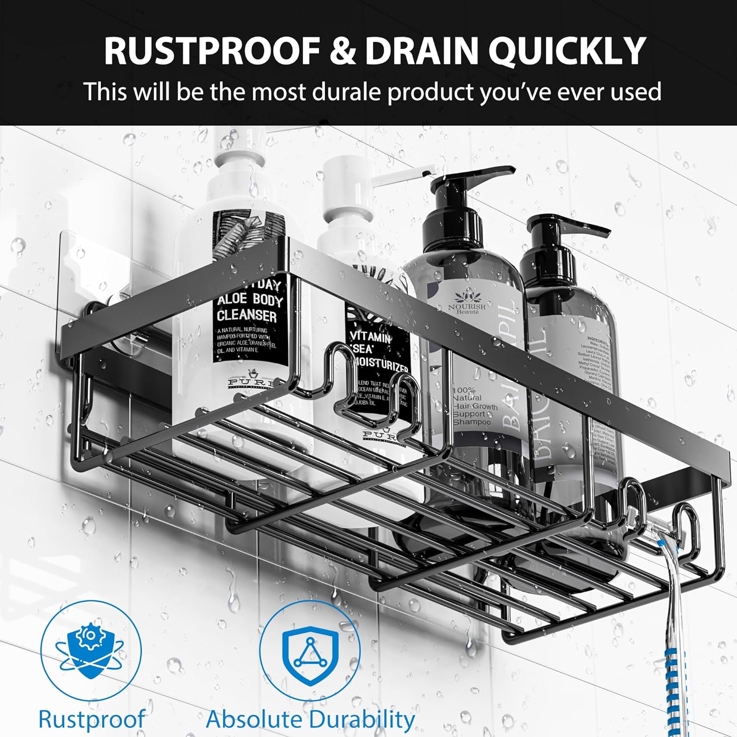 Adhesive Shower Caddy Organizer Shelves Rack - 5 Pack Corner Bathroom Storage Organization, Home & Kitchen Decor Inside RV Accessories, Hanging First Apartment Household Camper Essentials - Image 3