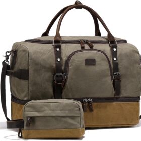 Nerlion Weekender Bag with Shoe Compartment Large Overnight Bag for Men Canvas Genuine Leather Carry on Luggage Bag Travel Duffel Bag(Green) ?   ?   ?  ?   ?