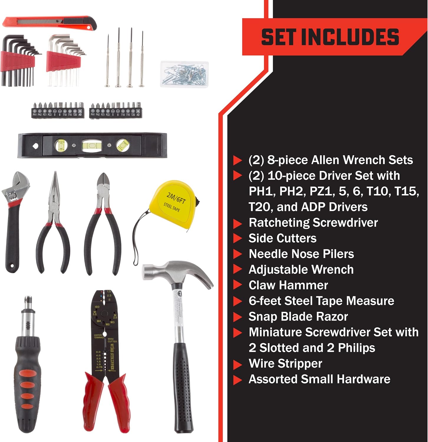 130-Piece Tool Set - Tool Kit with Hammer, Wrenches, Screwdriver, Pliers, and More - Hand Tools for Home Improvement Projects by Stalwart (Gray) ? ? ? ? ? - Image 4