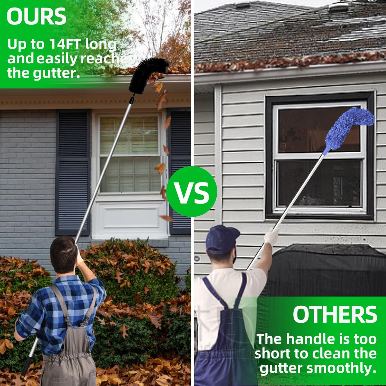 Gutter Cleaning Tools 14 ft Adjustable Gutter Cleaning Brush from The Ground Multi-Functional Extended Handle Brush Gutter Cleaner, Easily Clear roof Leaves and Debris.(with 11 Tubes & 2 Brushes) ? ? ? ? ? - Image 3