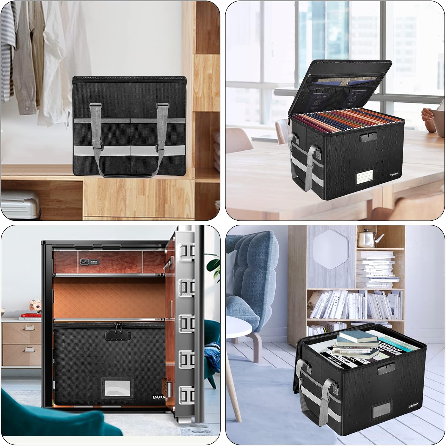 ENGPOW File Box with Lock,Fireproof Box File Storage Organizer Anti-Static Box,Collapsible Fireproof Document Box Filing Box with Handle,Portable Home Office Safe for Hanging Letter/Legal Folder ? ? ? ? ? - Image 2